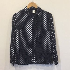H&M DIVIDED navy polka dot button down shirt SZ 8